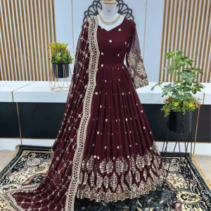 Embroidery Sequence Work Gown