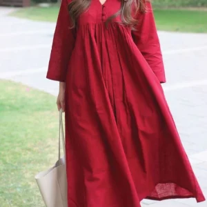 Cotton Slub Pleated Buttoned Coord Set
