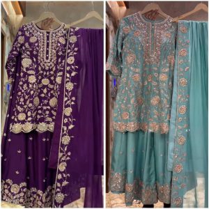 Sequins EMBROIDERED WORK TOP AND PLAZZO WITH DUPATTA*