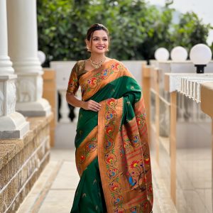 Soft Pethani silk saree with zari weawing Peacock design