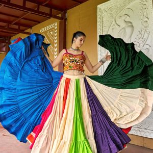 Show stopper Multicolour lehanga Ghamti blouse and Laagdi patta Dupatta