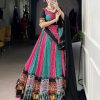 Stitched Pure Rayon Lehenga Bandhej And Ajarakh With Paper Mirror And Gamthi Work