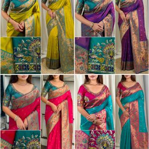 Designer Handwork blouse with this heavy minakari Banarasi saree with option of two blouses