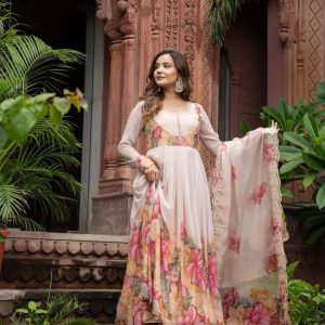 New Party Wear Look Fox Georgette Gown With Dupatta, pant With Handwork