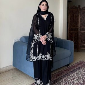 NEW DESIGNER PARTY WEAR EMBROIDERY CHINE STITCH TOP, PLAZZO WITH DUPATTA